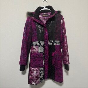 101 IDEES Manteau Coat Pink Black DAMASSé MI SAISON Geisha Biface Patchwork